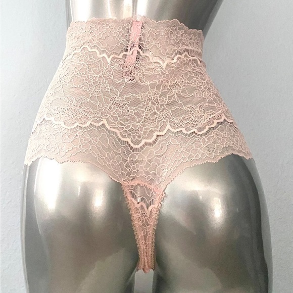 NWT Victoria’s Secret Corded Lace High Waist Thong Purest Pink panty - Picture 4 of 10
